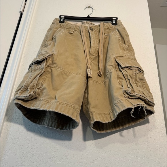 Abercrombie & Fitch Paratrooper Shorts Mens 28 Khaki Vintage Y2K Heavy Cargo - Picture 8 of 11